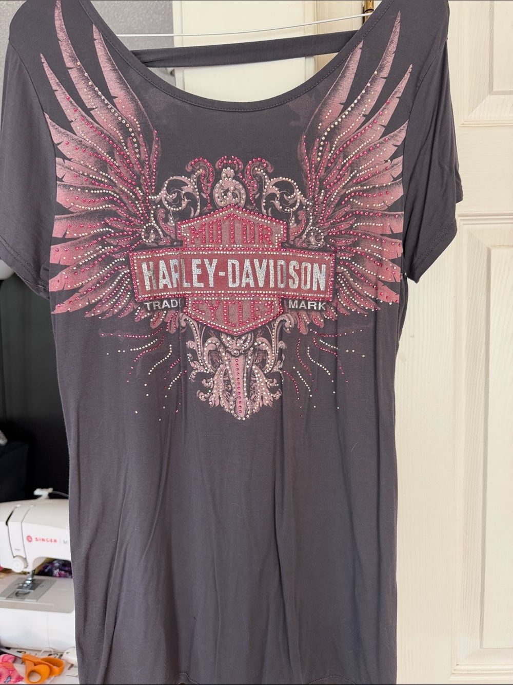 Harley-Davidson Black Tee with Pink Wing Emblem